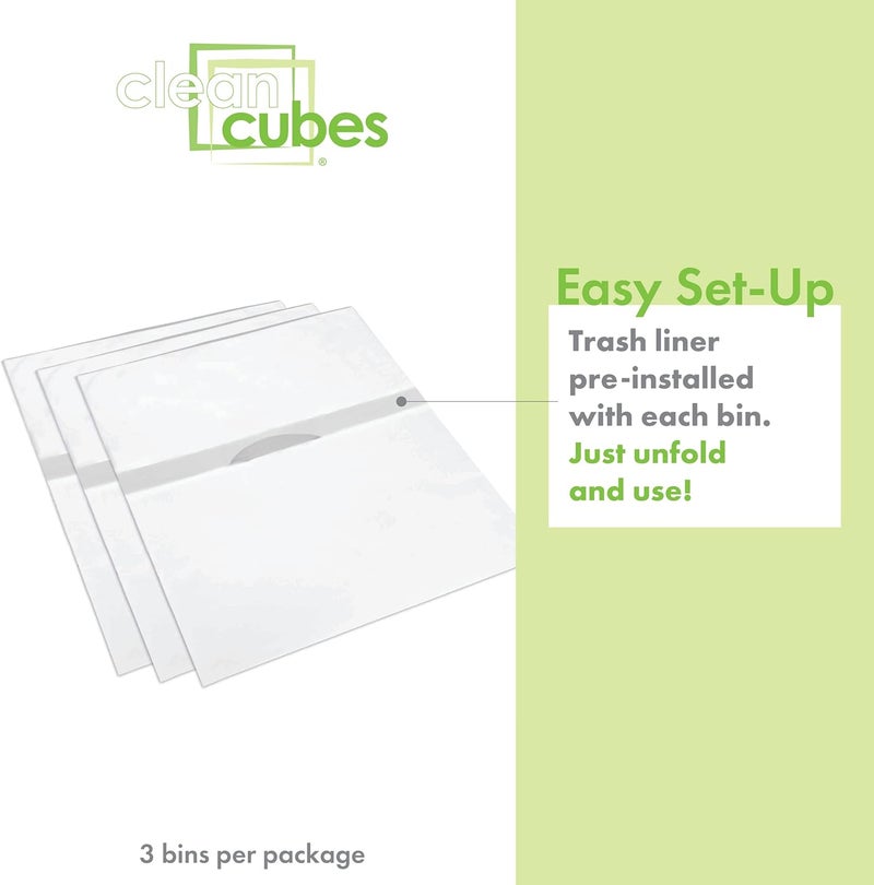 Clean Cubes 4 Gallon Disposable Pop-Up Trash Cans (3-Pack) with Fitted Bags – Foldable Garbage & Recycling Bins for Parties, Events & Kitchen (White, 12" H x 10" W x 8" D) - Image 2